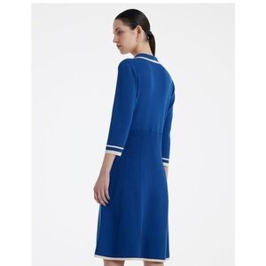 Blue Knit A-Line Dress with Contrast Trim